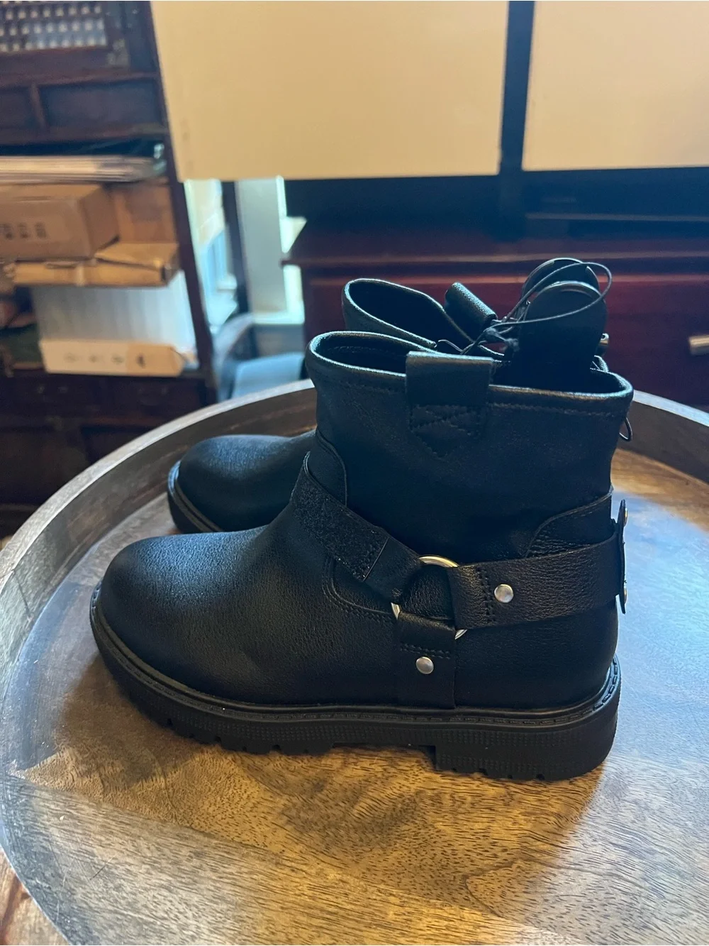 wonder nation Black Kids Ankle Boots with Buckle Strap